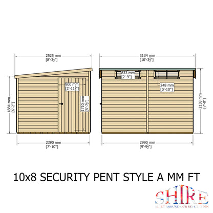 Shire Security Pent 10x8 Single Door Shiplap