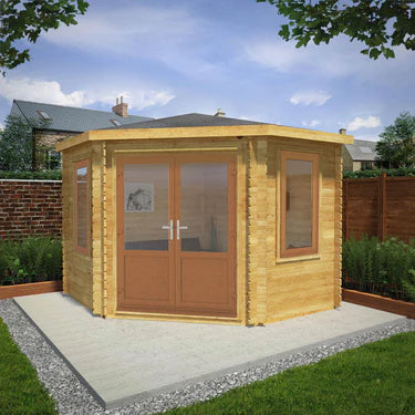 Mercia 10 x 10 Corner Cabin - 44mm (UPVC Windows & Door) - Oak