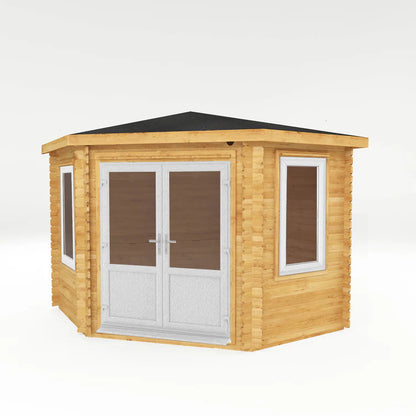 Mercia 3m x 3m Corner Cabin - 44mm (UPVC Windows & Door) - White