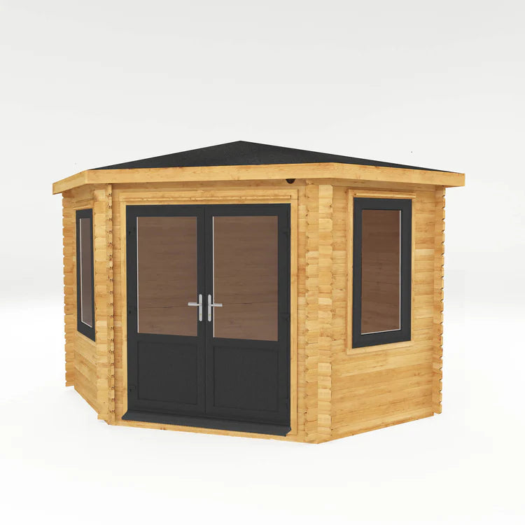Mercia 3m x 3m Corner Cabin - 44mm (UPVC Windows & Door) - Grey