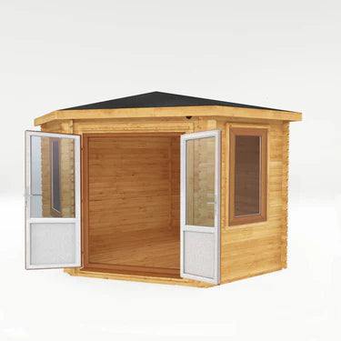 Mercia 3m x 3m Corner Cabin - 44mm (UPVC Windows & Door) - Oak