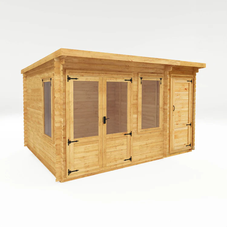 Mercia 4.1m x 3m Pent Log Cabin With Side Shed - 19mm