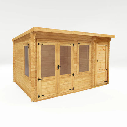 Mercia 4.1m x 3m Pent Log Cabin With Side Shed - 19mm