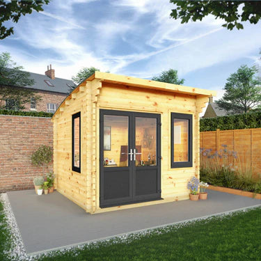 Mercia 3m x 3m Curved Roof Log Cabin - 44mm (UPVC Windows & Door) - Grey