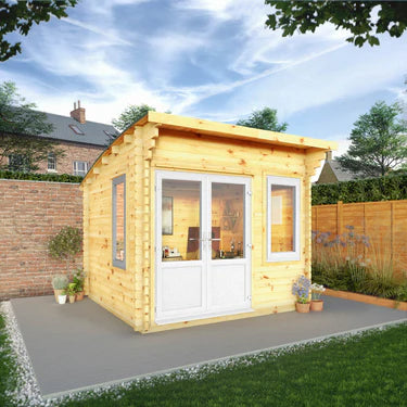 Mercia 10x 10 Curved Roof Log Cabin - 44mm (UPVC Windows & Door) - White