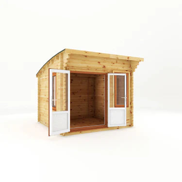 Mercia 3m x 3m Curved Roof Log Cabin - 44mm (UPVC Windows & Door) - Oak