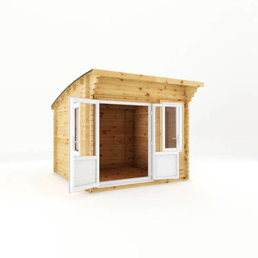 Mercia 3m x 3m Curved Roof Log Cabin - 44mm (UPVC Windows & Door) - White
