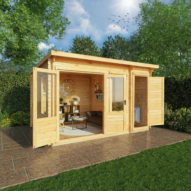 Mercia 4.1m x 3m Pent Log Cabin With Side Shed - 19mm