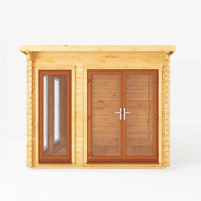 Mercia 3m x 3m Studio Pent Log Cabin - 44mm - (UPVC Windows & Doors) - Oak