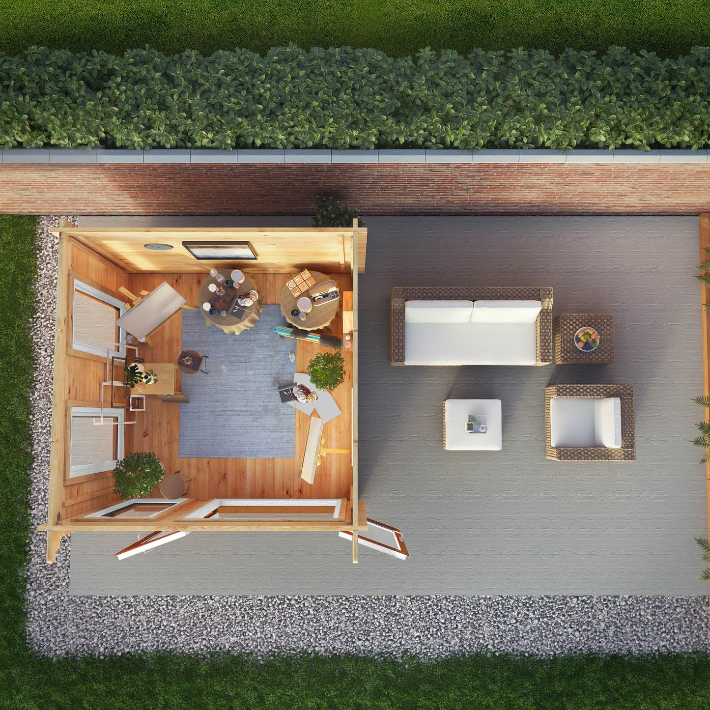 Mercia 3m x 3m Studio Pent Log Cabin - 44mm - (UPVC Windows & Doors) - Oak