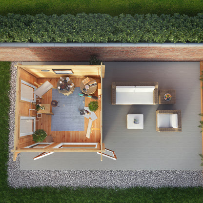 Mercia 3m x 3m Studio Pent Log Cabin - 44mm - (UPVC Windows & Doors) - Oak