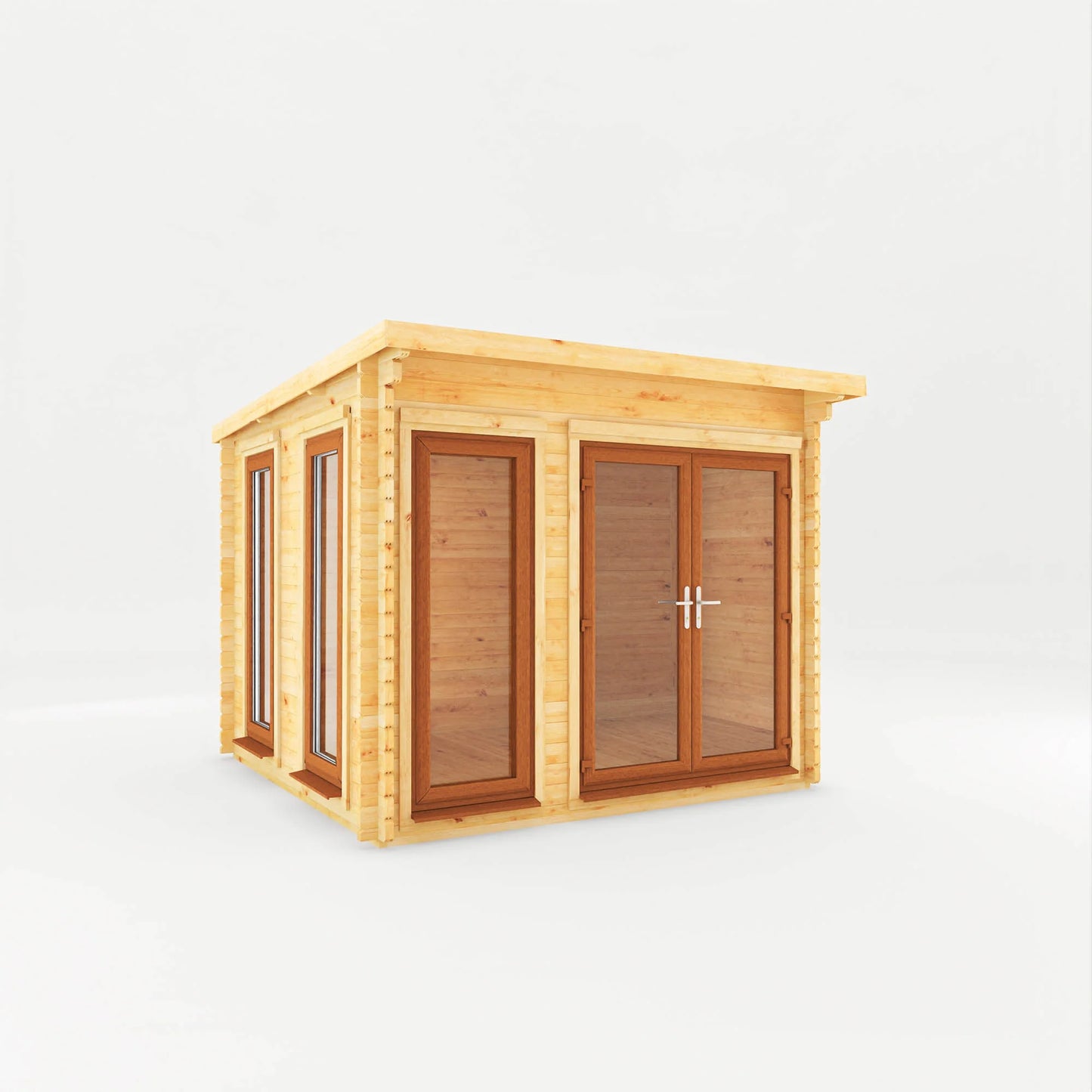 Mercia 3m x 3m Studio Pent Log Cabin - 44mm - (UPVC Windows & Doors) - Oak