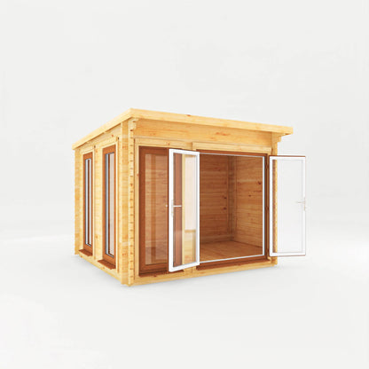 Mercia 3m x 3m Studio Pent Log Cabin - 44mm - (UPVC Windows & Doors) - Oak