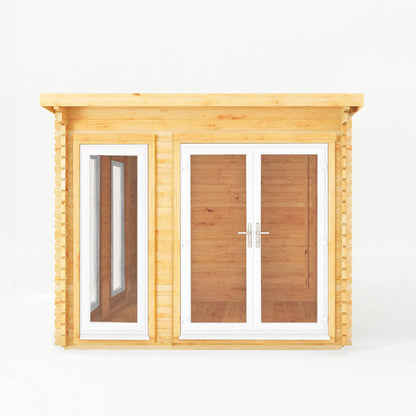 Mercia 3m x 3m Studio Pent Log Cabin - 44mm - (UPVC Windows & Doors) - White