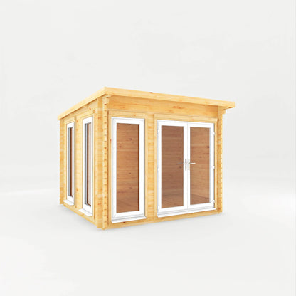 Mercia 3m x 3m Studio Pent Log Cabin - 44mm - (UPVC Windows & Doors) - White