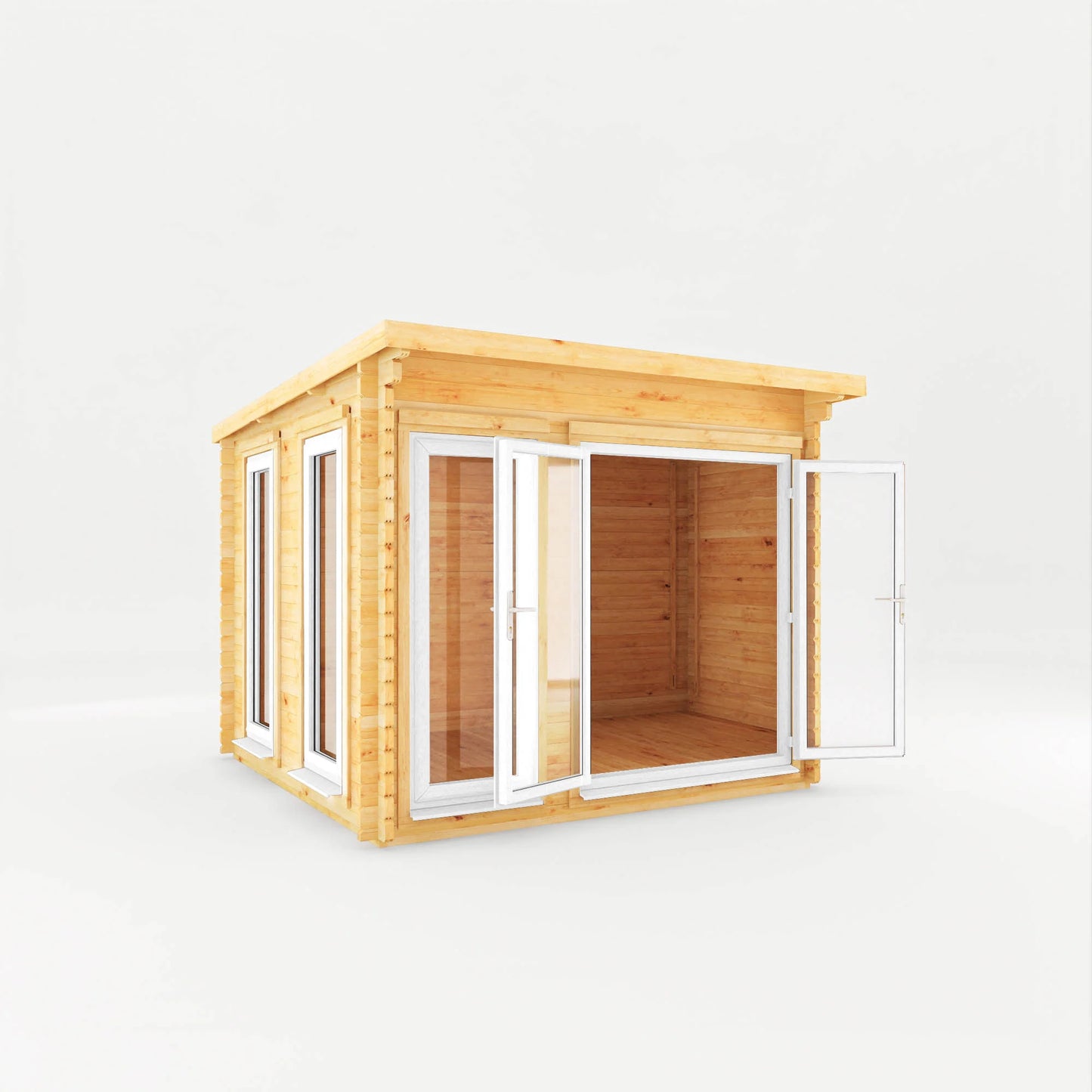 Mercia 3m x 3m Studio Pent Log Cabin - 44mm - (UPVC Windows & Doors) - White