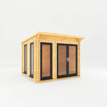 Mercia 3m x 3m Studio Pent Log Cabin - 44mm - (UPVC Windows & Doors) - Grey