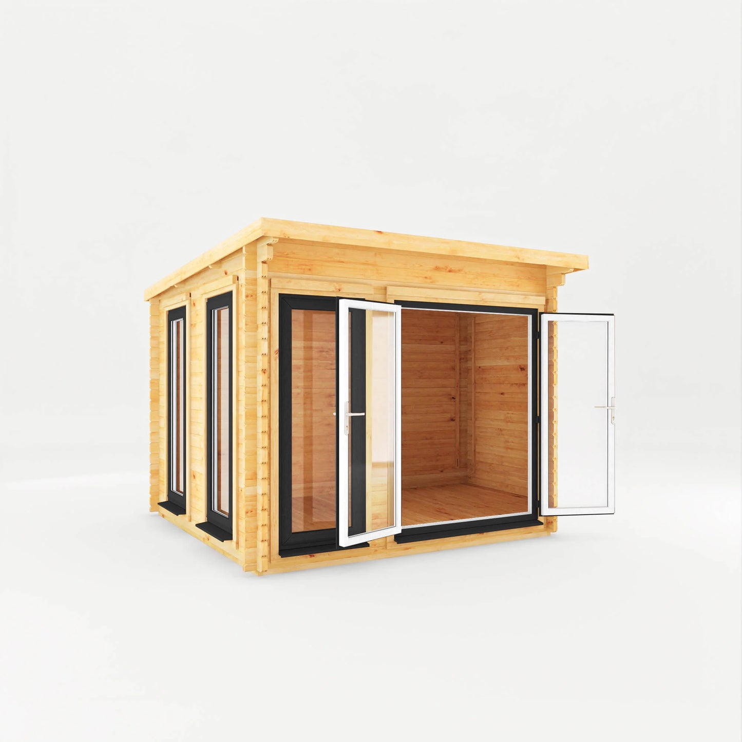 Mercia 3m x 3m Studio Pent Log Cabin - 44mm - (UPVC Windows & Doors) - Grey