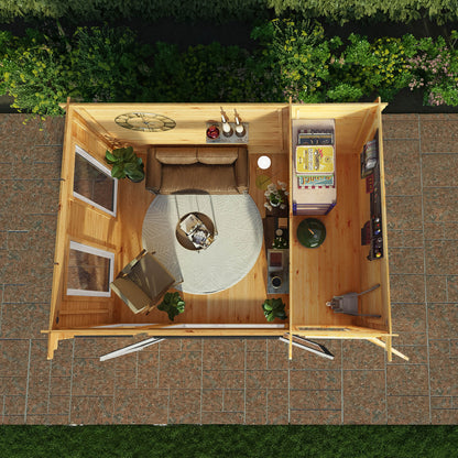 Mercia 4.1m x 3m Studio Pent Log Cabin With Side Shed - 44mm  (UPVC Windows & Door) - Grey