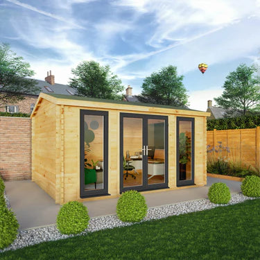 Mercia 4.5m x 3.5m Home Office Studio - 44mm  (UPVC Windows & Door) - Grey