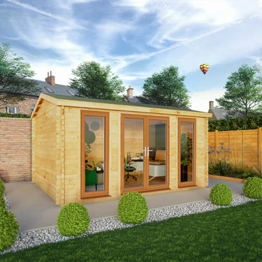 Mercia 4.5m x 3.5m Home Office Studio - 44mm  (UPVC Windows & Door) - Oak