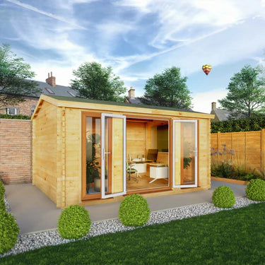 Mercia 4.5m x 3.5m Home Office Studio - 44mm (UPVC Windows & Door) - White