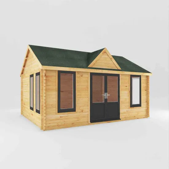 Mercia 5.3m x 4m Clock Tower Log Cabin - 44mm (UPVC Windows & Door) - Grey