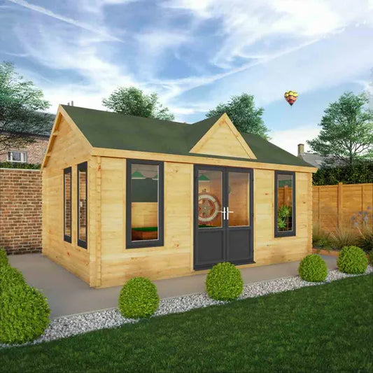 Mercia 5.3m x 4m Clock Tower Log Cabin - 44mm (UPVC Windows & Door) - Grey
