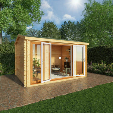 Mercia 4m x 3m Home Office Studio - 44mm  (UPVC Windows & Door) - Oak