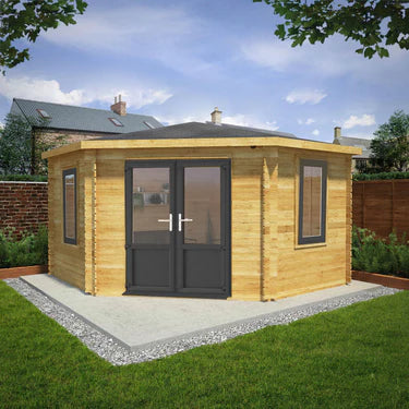 Mercia 4m x 4m Corner Cabin - 44mm (UPVC Windows & Door) - Grey