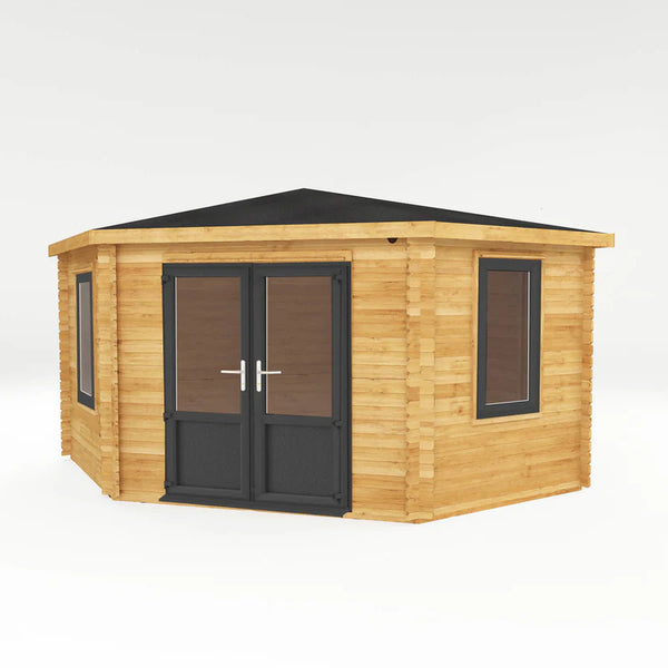 Mercia 13 x 13 Corner Cabin - 44mm (UPVC Windows & Door) - Grey