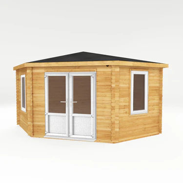 Mercia 4m x 4m Corner Cabin - 44mm (UPVC Windows & Door) - White