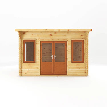 Mercia 4m x 3m Curved Roof Log Cabin - 44mm (UPVC Windows & Door) - Oak