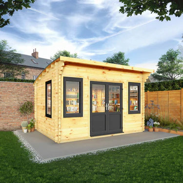 Mercia 13 x 10 Curved Roof Log Cabin - 44mm (UPVC Windows & Door) - Grey