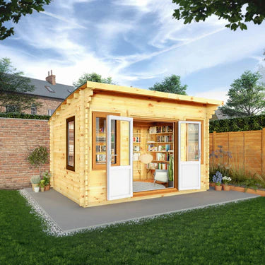 Mercia 4m x 3m Curved Roof Log Cabin - 44mm (UPVC Windows & Door) - Oak