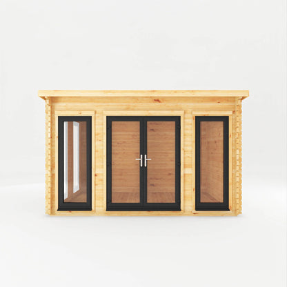 Mercia 4m x 3m Studio Pent Log Cabin - 44mm (UPVC Windows & Door) - Grey