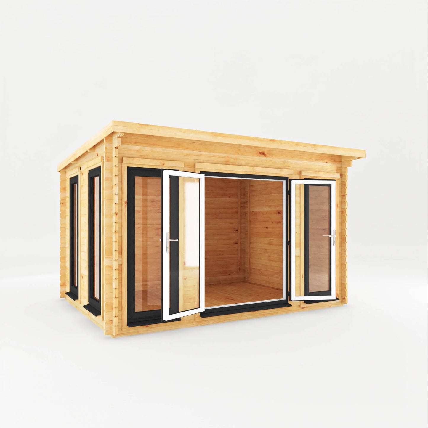 Mercia 4m x 3m Studio Pent Log Cabin - 44mm (UPVC Windows & Door) - Grey