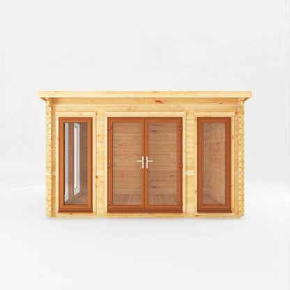 Mercia 4m x 3m Studio Pent Log Cabin - 44mm (UPVC Windows & Door) - Oak