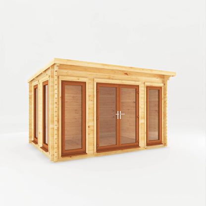 Mercia 4m x 3m Studio Pent Log Cabin - 44mm (UPVC Windows & Door) - Oak