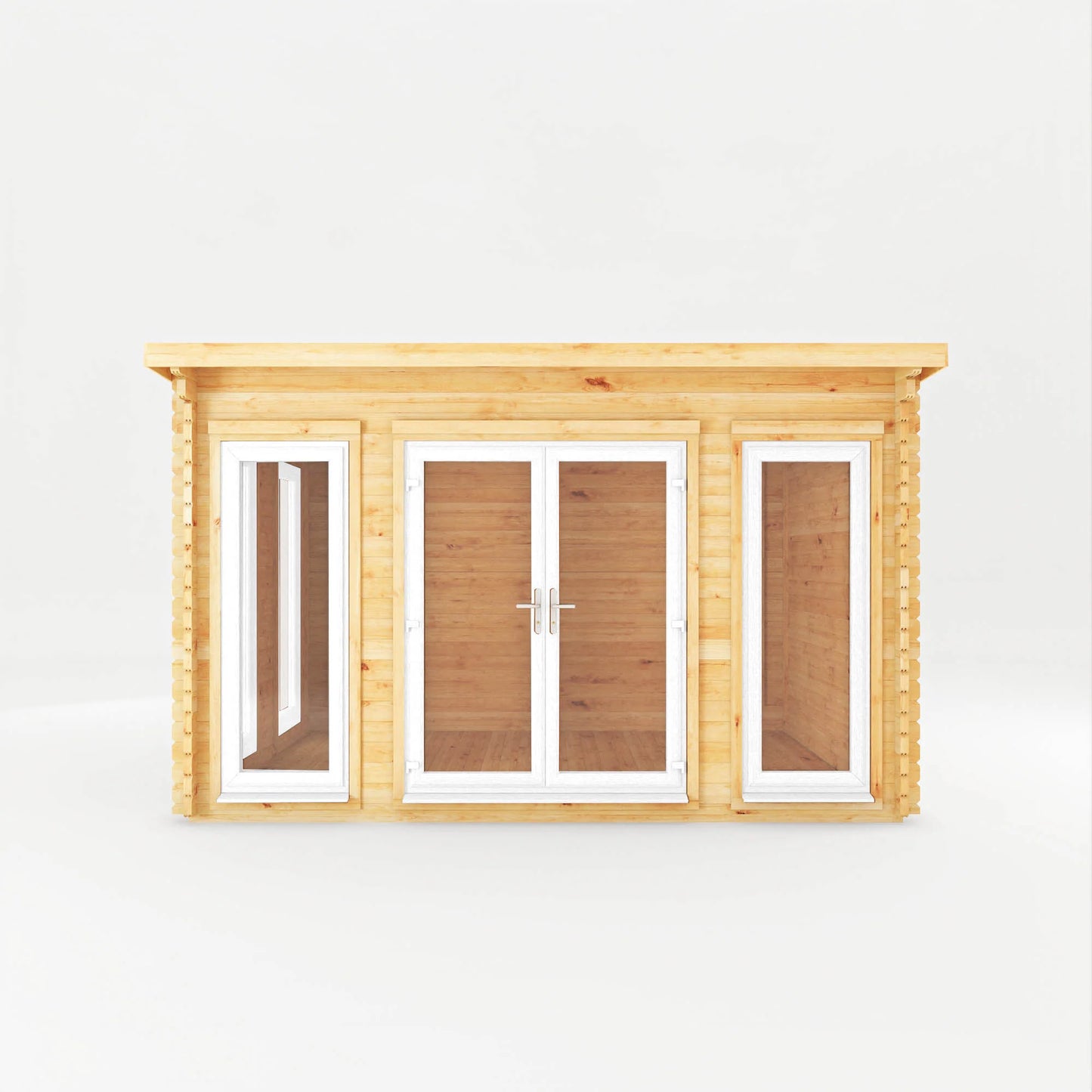 Mercia 4m x 3m Studio Pent Log Cabin - 44mm (UPVC Windows & Door) - White