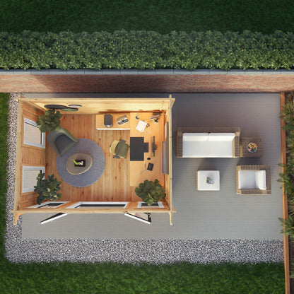 Mercia 4m x 3m Studio Pent Log Cabin - 44mm (UPVC Windows & Door) - Grey