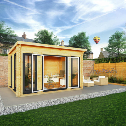 Mercia 4m x 3m Studio Pent Log Cabin - 44mm (UPVC Windows & Door) - Grey