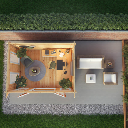 Mercia 4m x 3m Studio Pent Log Cabin - 44mm (UPVC Windows & Door) - Oak