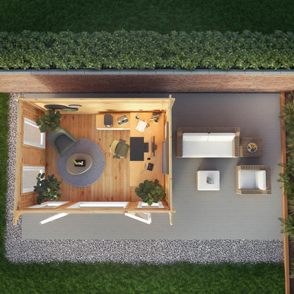 Mercia 4m x 3m Studio Pent Log Cabin - 44mm (UPVC Windows & Door) - White