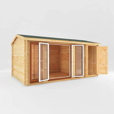Mercia 5.1m x 3m Home Office Studio With Side Shed - 44mm (UPVC Windows & Door) - Oak