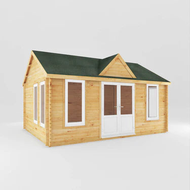 Mercia 5.3m x 4m Clock Tower Log Cabin - 44mm (UPVC Windows & Door) - White