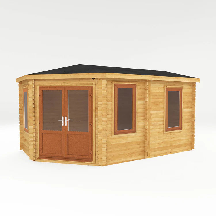 Mercia 5m x 3m Corner Lodge Log Cabin - 44mm (UPVC Windows & Door) - Oak