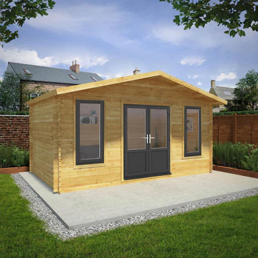 Mercia 16 x 10 Retreat Log Cabin - 44mm (UPVC Windows & Door) - Grey