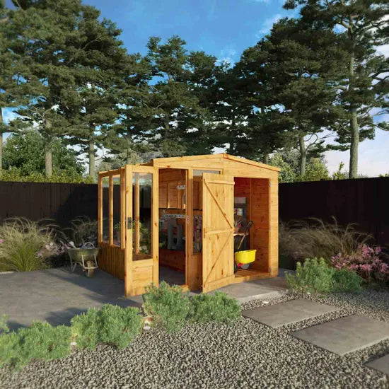 Mercia 8 x 8 Woodsman Combi Greenhouse Shed - Glass