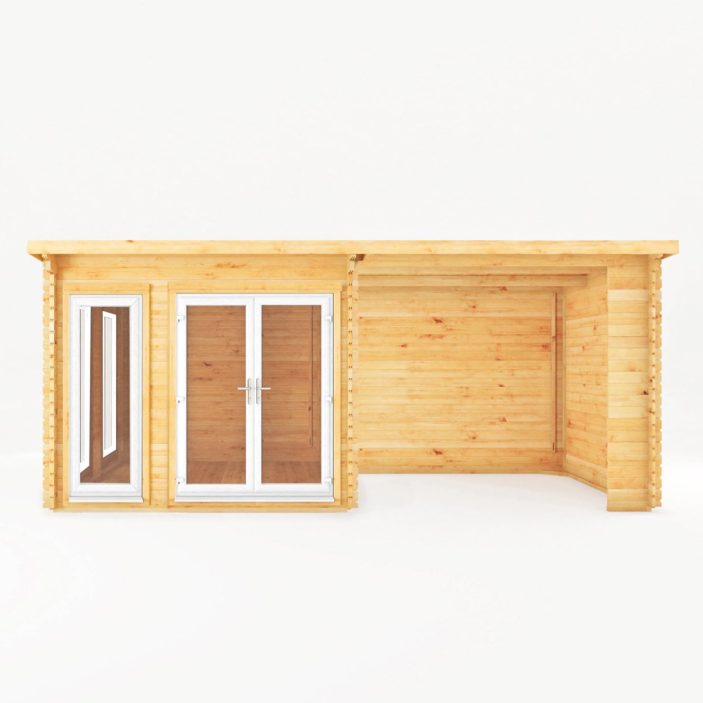 Mercia 6m x 3m Studio Pent Log Cabin With Patio Area - 44mm (UPVC Windows & Door) - White